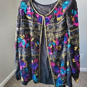 Black Colorful Sequined Blazer Jacket